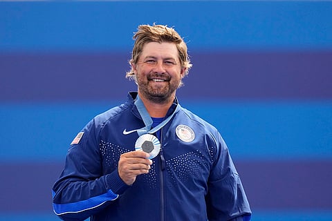 Archery men's individual medal ceremony: Silver medal winner Brady Ellison, of the United States